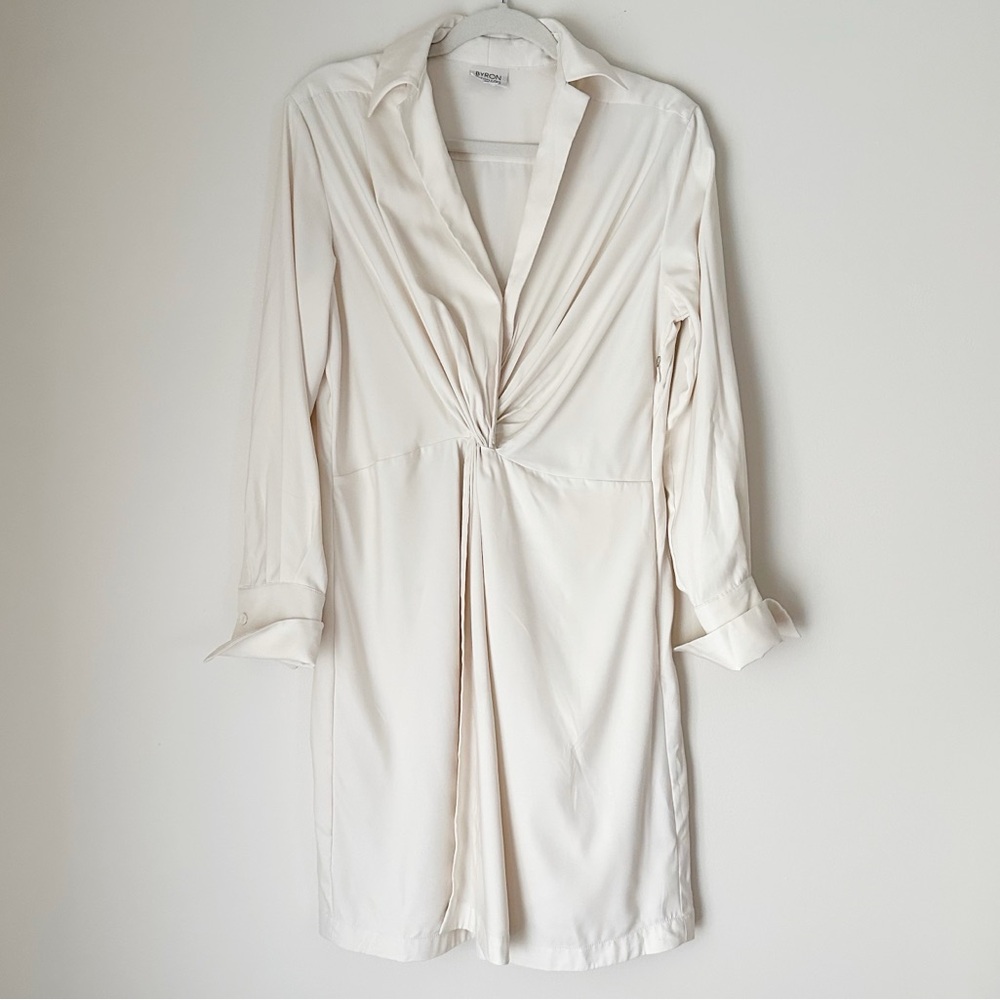 BYRON Byron Lars Vintage Twist Front Cream Satin Shirt DressSize 10